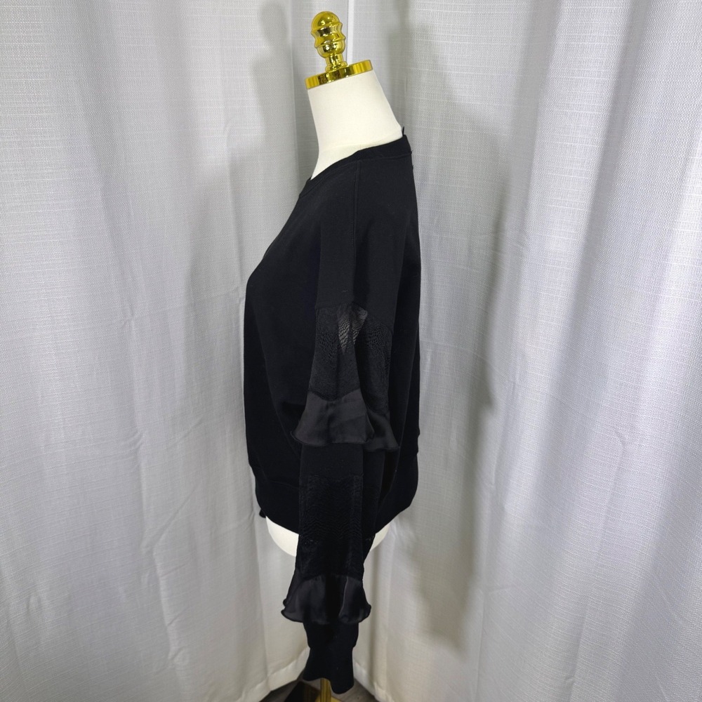 NWOT AllSaints Black Organic Cotton Gracie Sweatshirt Lace Ruffle Sleeve Large - Picture 4 of 15